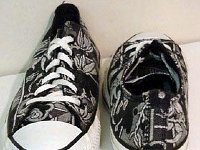 Chucks With Custom Print Pattern Uppers  Black and white graphic pattern low cuts, front and rear views.