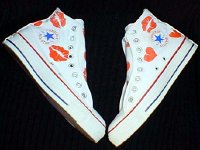 Chucks With Custom Print Pattern Uppers  Valentine's Day print high tops, inside patch views.
