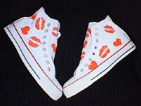 Chucks With Custom Print Pattern Uppers  Valentine's Day print high tops, outside views.