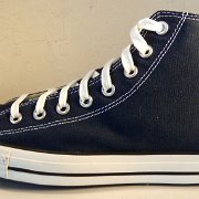 Deep Blue High Top Chucks  Outside view of a left deep blue high top.