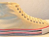 Double Details High Top Chucks  Outside view of a right natural white double details high top.