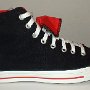 Double Tongue High Top Chucks  Outside view of a right black and red double tongue high top.