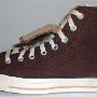 Double Tongue High Top Chucks  Outside view of a left brown and tan double tongue high top.