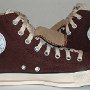 Double Tongue High Top Chucks  Inside patch views of brown and tan double tongue high tops.