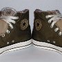 Double Tongue High Top Chucks  Angled front views of olive and plaid double tongue high tops.