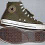 Double Tongue High Top Chucks  Inside patch and sole views of olive and plaid double tongue high tops.