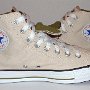 Double Tongue High Top Chucks  Inside patch views of tan and olive double tongue high tops.