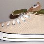 Double Tongue High Top Chucks  Outside view of a rolled down left tan and olive double tongue high top.