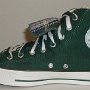Double Tongue High Top Chucks  Inside patch view of a right trekking green and plaid double tongue high top.