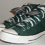 Double Tongue High Top Chucks  Angled side view of trekking green and plaid double tongue high tops.