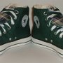 Double Tongue High Top Chucks  Angled front view of trekking green and plaid double tongue high tops.