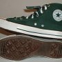 Double Tongue High Top Chucks  Inside patch and sole views of trekking green and plaid double tongue high tops.