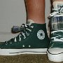 Double Tongue High Top Chucks  Wearing trekking green and plaid double tongue high tops, left side view 2.