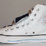 Double Tongue High Top Chucks  Inside patch view of a right white and blue double tongue high top.
