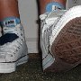 Double Tongue High Top Chucks  Stepping out in white and blue double tongue high tops, front view 3.