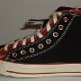 Double Upper High Top Chucks  Outside view of a left black and brick red double upper high top.