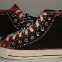 Double Upper High Top Chucks  Outside views of black and brick red double upper high tops.