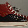 Double Upper High Top Chucks  Outside view of a folded down right black and brick red double upper high top.