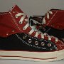 Double Upper High Top Chucks  Outside views of folded down black and brick red double upper high tops.