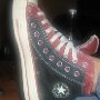 Double Upper High Top Chucks  Wearing black and brick red double upper high top chucks.