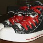 Double Upper High Top Chucks  Angled side view of black, red, and milk double upper high tops.