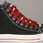Double Upper High Top Chucks  Outside view of a right black, red, and white double upper high top.