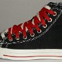 Double Upper High Top Chucks  Outside view of a left black, red, and white double upper high top.