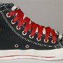 Double Upper High Top Chucks  Inside patch view of a left black, red, and milk double upper high top.