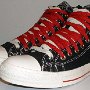 Double Upper High Top Chucks  Angled side view of black, red, and milk double upper high tops