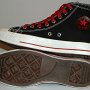 Double Upper High Top Chucks  Inside patch and sole views of black, red, and milk double upper high tops.