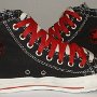 Double Upper High Top Chucks  Inside patch views of black, red, and milk double upper high tops.