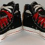 Double Upper High Top Chucks  Angled front views of black, red, and milk double upper high tops, with the outer uppers rolled down.