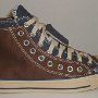 Double Upper High Top Chucks  Outside view of a right brown and navy blue double upper high top