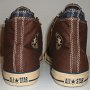 Double Upper High Top Chucks  Rear view of brown and navy blue double upper high tops.