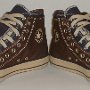 Double Upper High Top Chucks  Angled front view of brown and navy blue double upper high tops.