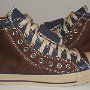 Double Upper High Top Chucks  Outside views of brown and navy blue double upper high tops.