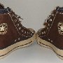 Double Upper High Top Chucks  Angled rear view of brown and navy blue double upper high tops