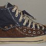 Double Upper High Top Chucks  Outside view of a right folded down brown and navy blue double upper high top.
