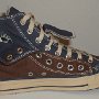 Double Upper High Top Chucks  Inside patch view of a left folded down brown and navy blue double upper high top.