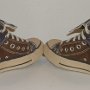 Double Upper High Top Chucks  Angled rear view of folded down brown and navy blue double upper high tops.