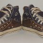Double Upper High Top Chucks  Angled front view of folded down brown and navy blue double upper high tops.