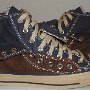 Double Upper High Top Chucks  Outside views of folded down brown and navy blue double upper high tops.