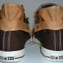 Double Upper High Top Chucks  Rear view of chocolate and sienna double upper high tops, with the outer upper rolled down.