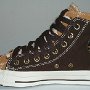 Double Upper High Top Chucks  Inside patch view of a right chocolate and sienna double upper high top.