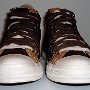 Double Upper High Top Chucks  Front view of chocolate and sienna double upper high tops.