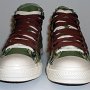 Double Upper High Top Chucks  Front view of olive, brown, and camouflage double upper high tops.