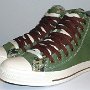 Double Upper High Top Chucks  Angled side view of olive, brown, and camouflage double upper high tops.