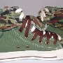 Double Upper High Top Chucks  Inside patch views of olive, brown, and camouflage double upper high tops, with the outer uppers rolled down.