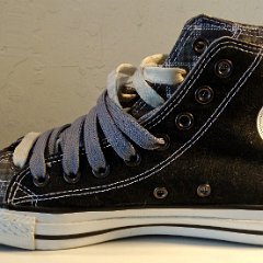 Black/Grey/Plaid Double Upper High Top Chucks  Inside patch view of the right high top.