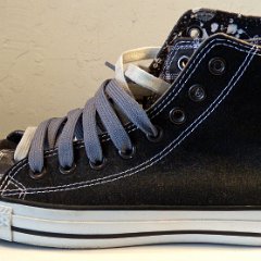 Black/Grey/Plaid Double Upper High Top Chucks  Outside view of the left high top.